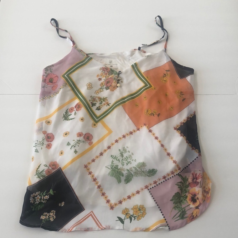 NY&C spaghetti strap floral & flowy top with inside camisole adjustable straps